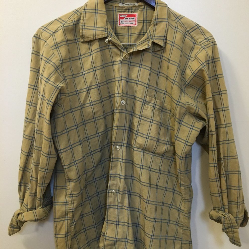 Vintage Yellow Blue Plaid Button Down